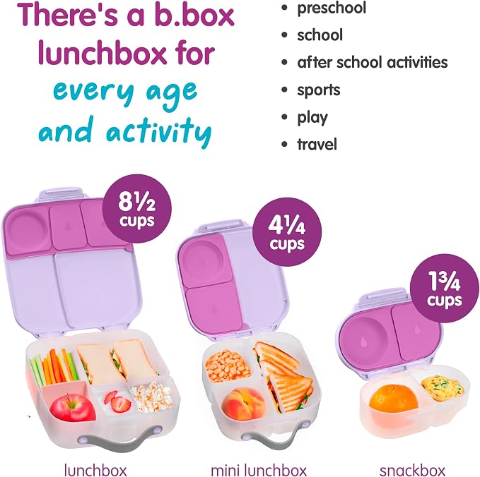b.box Mini Lunch Box, Snack Containers for Kids, Lunch Box Kids, 4.25 Cup | Bento Box for Kids, Lunch Containers, Leak Proof, Dishwasher Safe, BPA Free, PFAS Free, Ages 3+ — Sugar Plum