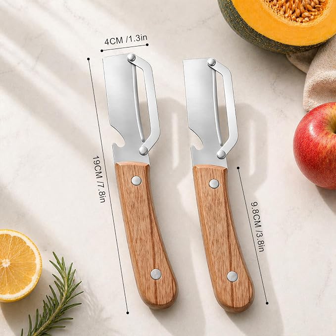 2 Pack Multifunctional Vegetable Peeler with Wooden Handle & Bottle Opener Multi Functional Stainless Steel Peeler for Kitchen, Peeler for Fruit, Potato, Carrot, Pumpkin, Apple Peeling