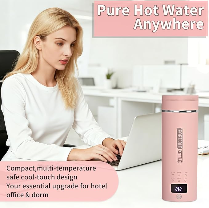 Pink Travel Electric Kettle with LCD Display, 6 Temperature Settings, 450ml / 15.2oz, 304 Stainless Steel, Auto Shut-Off and Dry Boil Protection, Compact and Portable Electric Kettle