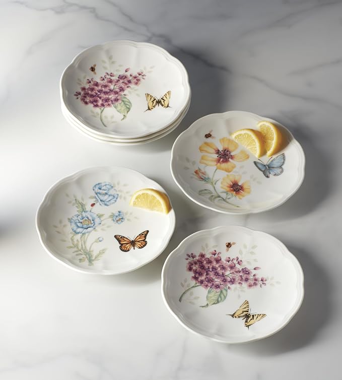 Lenox Butterfly Meadow 6-Piece Tidbit Plates, Dessert Plate Set for 6 | porcelain, dishwasher safe, microwave safe | also great as a appetizer plate for salad or bread, salad plates
