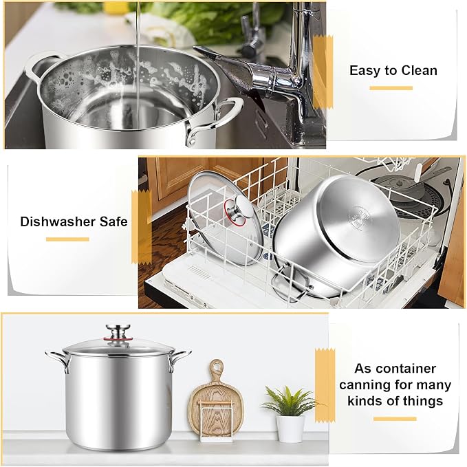 TeamFar 12 Quart Stock Pot, 18/10 Stainless Steel Large Cooking Soup Pot | Pasta Pot with Lid for Simmering/Stewing, for Induction/Gas/Ceramic, Healthy & Heavy-Duty, Riveted Handles & Dishwasher Safe