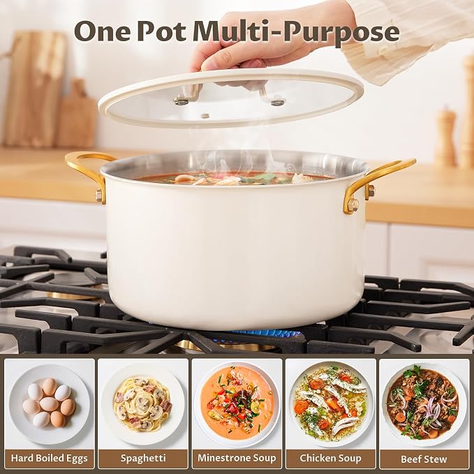 BEZIA 8 Quart Full Clad Try-Ply Stainless Steel Stock Pot, Induction Ready | Uncoated Cooking Pot for Family Meal Prep & Large Stews, with Silent, Tight-Seal Silicone-Rimmed Lid, Oven & Dishwasher Safe