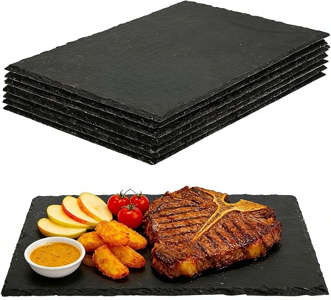 8 Pack 12 inch*8 inch Cheese Boards Black Slate Charcuterie Boards,Slate for Laser Engraving Natural Food Contact Safe Stone,Suitable for Gourmet Platter of Meat, Fruit, Party, Appetizers