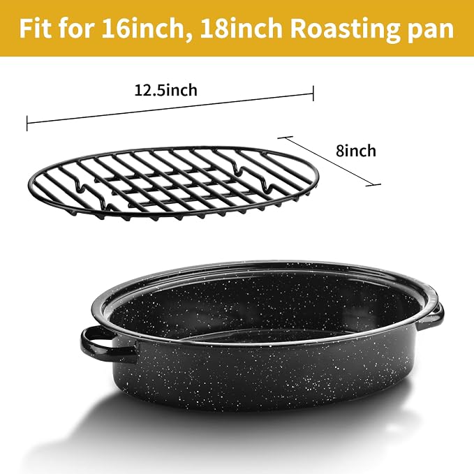 Roasting Rack Enamel 12.5"*8.5"Fits 15In Roasting Pan,Dishwasher Safe,Black | Enamel Finished Roasting Rack Features Stable Integrated Feet,Dishwashable Ideal for Cooking,Basting,Cooling by DIMESHY