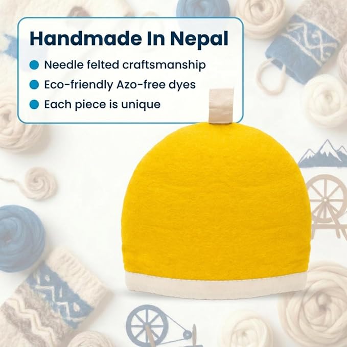 Glaciart One Wool Teapot Cozy Kettle Cover | Dome Shaped Large Tea Cosy, Kettle or French Press | Handmade & Needle Felted from Natural Wool | Warms Up to 2 Hours | Great as Gift