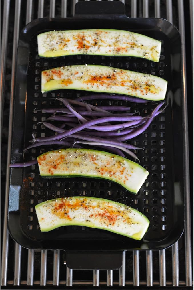 RSVP International Porcelain Coated Steel BBQ Grill Tray/Pan, Outdoor Barbeque Grilling Accessories for Cooking Fish & Vegetables, Dishwasher Safe, Medium, 16.75x10"