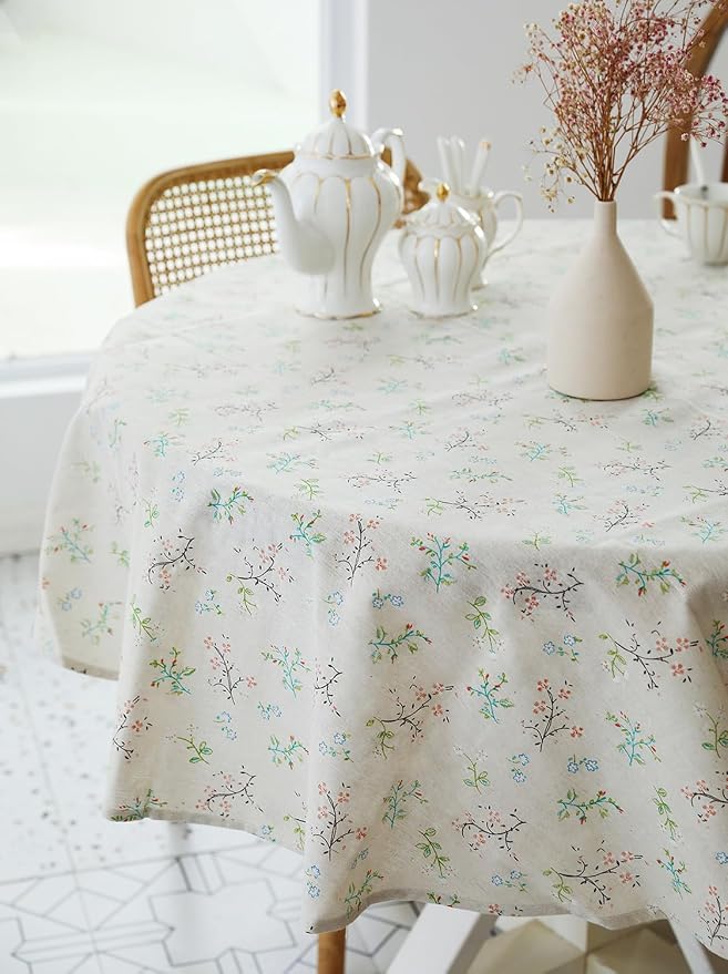 Pastoral Round Tablecloth - 60 Inch Dia. Table Cloth - Washable Table Cover with Dust-Proof Wrinkle Resistant for Restaurant, Picnic, Bistro, Indoor and Outdoor Dining, Gardenia