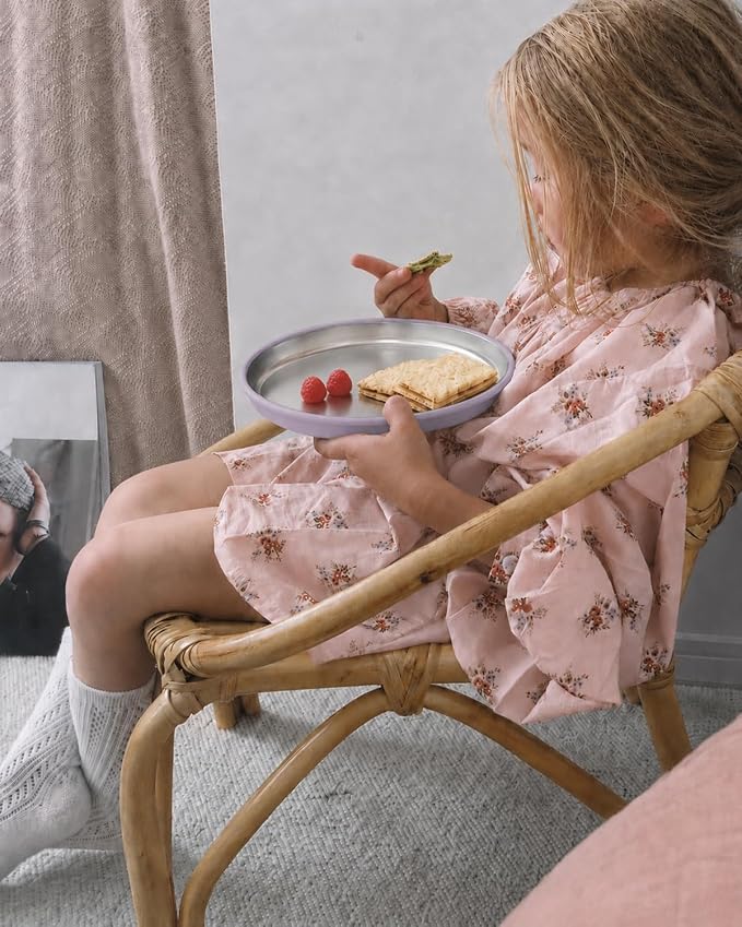 Bakpoco Stainless Steel Suction Plates for Baby, Kids Snack Dishes | 8" Stainless Steel Toddler Plates Open Kids Plate with Silicone Suction Non Toxic Dishwasher Safe Dinnerware Set of 3