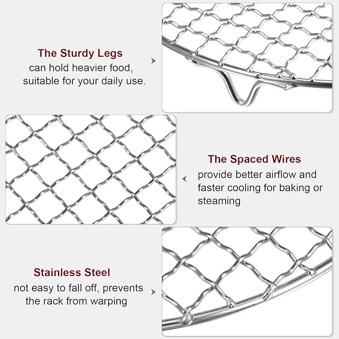 HARFINGTON Round Cooking Rack 10-inch 201 Stainless Steel Cross Wire Barbecue Grill Net with 20mm Legs for Cooking Baking Steaming BBQ