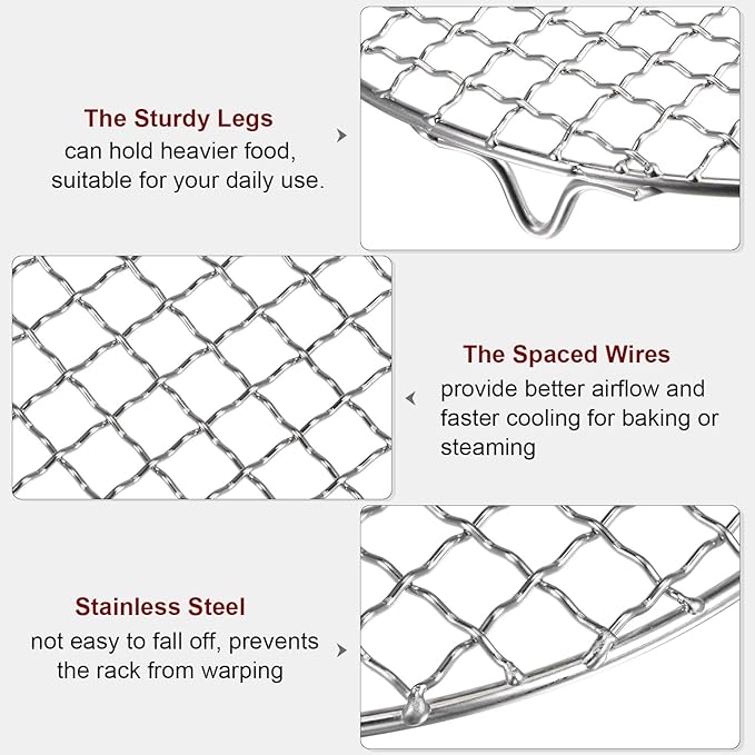 HARFINGTON Round Cooking Rack 7.5-inch 201 Stainless Steel Cross Wire Barbecue Grill Net with 20mm Legs for Cooking Baking Steaming BBQ