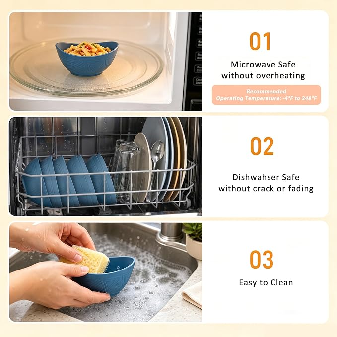 Snack Bowls Set of 6, Unbreakable Wheat Straw Bowls10oz, Small Prep Bowls for Ice Cream, Dessert, Yogurt, Salsa, Microwave & Dishwasher Safe Mini Serving Bowls for RV, Dorm - Blue