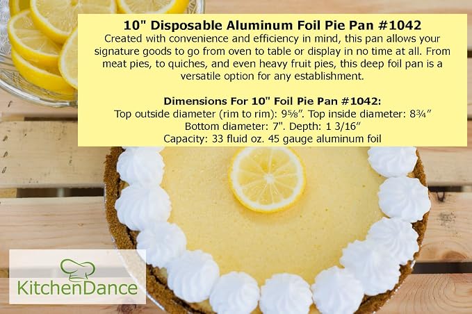 KitchenDance 10" Disposable Aluminum Foil Pie Pans - Pack of 13 | Strong & Sturdy Pie Tins for Bakers, Cooking, Kitchen, Cooks, Bakeries, Business | Oven to Table Convenience & 100% Recyclable