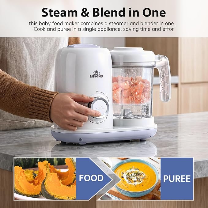 AMZBABYCHEF Baby Food Maker, 4 in 1 Baby Food Processor and Steamer, Puree Blender, Multifunctional Baby Puree Maker, Dishwasher Safe (White)