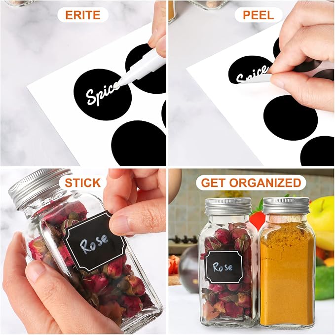 16 Pack 6oz Glass Spice Jars with Shaker Lids,Empty Square Spice Containers | 180ml Seasoning Bottles with 80 Black Labels for Kitchen Storage(Chalk Marker,Funnel and Brush include)