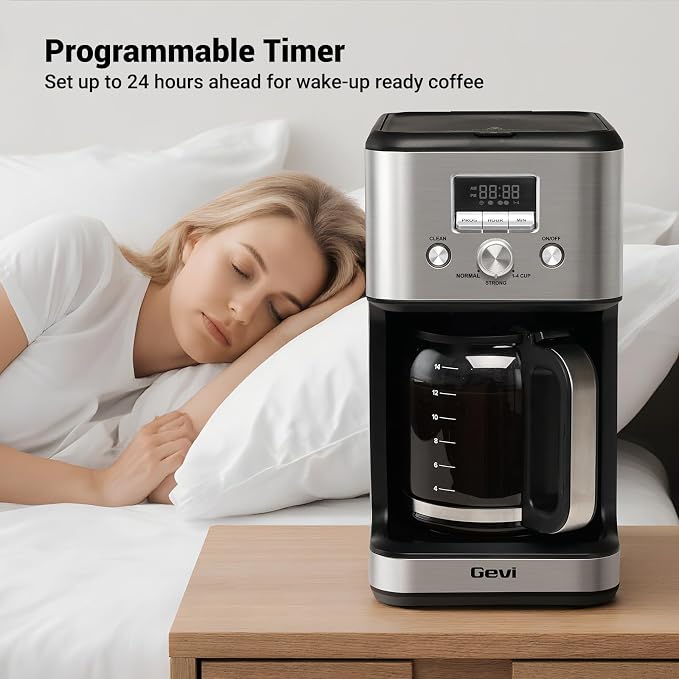 Gevi 14‑Cup Drip Coffee Maker, Programmable With Glass Carafe | Strong Brew Mode, 2H Keep Warm, Pause & Serve, Auto Shut‑Off for Home Office Daily Coffee Brewing