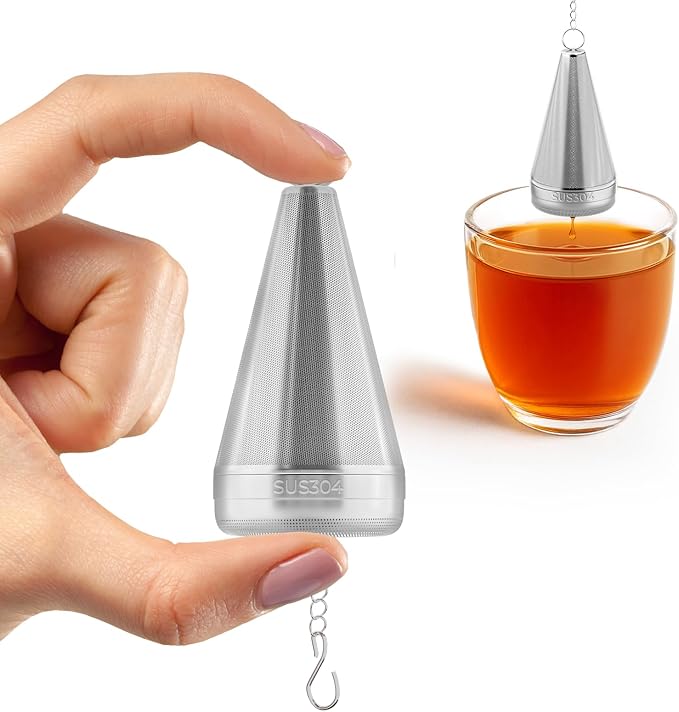 2 Pack 304 Stainless Steel Tea Infuser for Loose Leaf Tea | 1.8” x 3” Cone Tea Strainer Fine Mesh, Loose Leaf Tea Steeper with Drip Trays, Tea Ball for Cup Mug Teapot Bottle Kettle