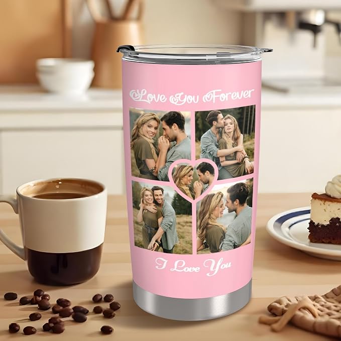 Personalized Tumbler Custom Vacuum Insulated Travel Mug Customizable Coffee Cup with Your Photos and Text Christmas Birthday Gift (Ten Photos+Text)