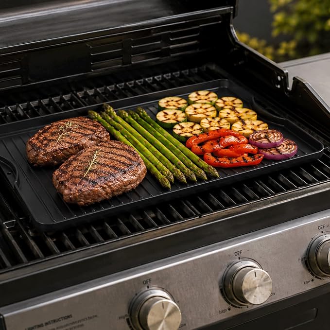 24" X 16" Reversible Cast Iron Griddle for Camp Chef, Stove Top Accessories | Flat top griddle plate for universal 4 burner stove & gas/charcoal/propane outdoor grill, even heating, durable,easy to clean