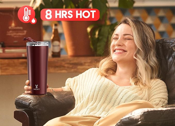 Meoky 24 oz Insulated Travel Coffee Mug: Leak Proof Lid, Mahogany | Stainless Steel Coffee Tumbler, Keeps Hot for 8 Hours or Cold for 24 Hours, Fits in Car Cup Holder, BPA Free
