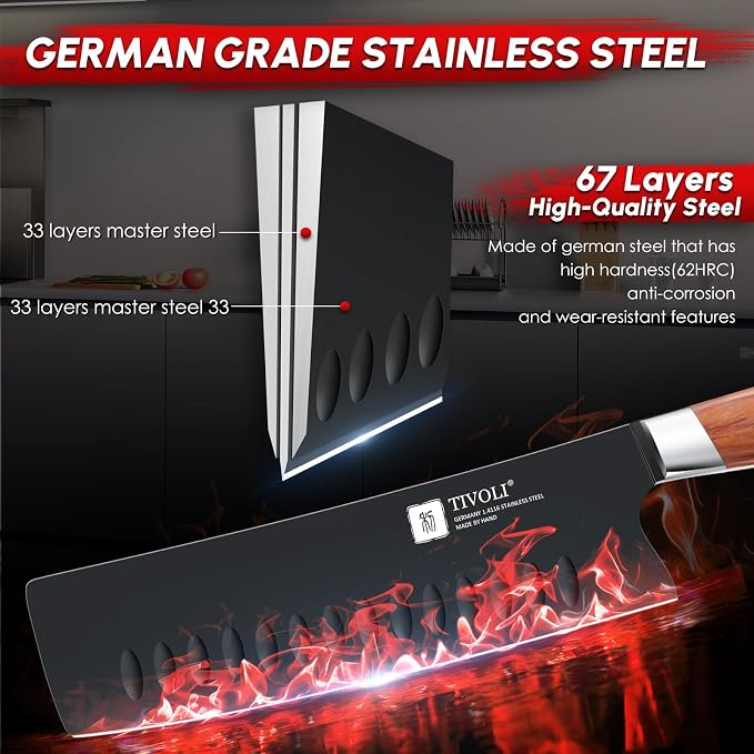 TIVOLI Chef Knife Set, Professional 5PC Ultra Sharp Knife Set | German High Carbon Stainless Steel, Full Tang Ergonomic Wood Handle, Gift Box, Stain Resistant & Easy to Clean, for Cooking