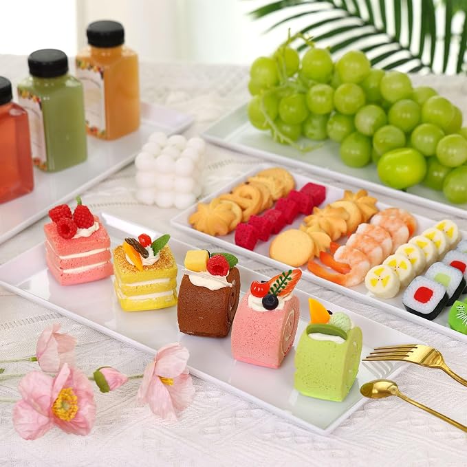 Moretoes 5pcs Melamine White Serving Trays 14.5x6in Rectangular for Party | Reusable Melamine, Rectangular Design, for Cookies Appetizers Charcuterie Snacks Desserts Parties and Food Displays