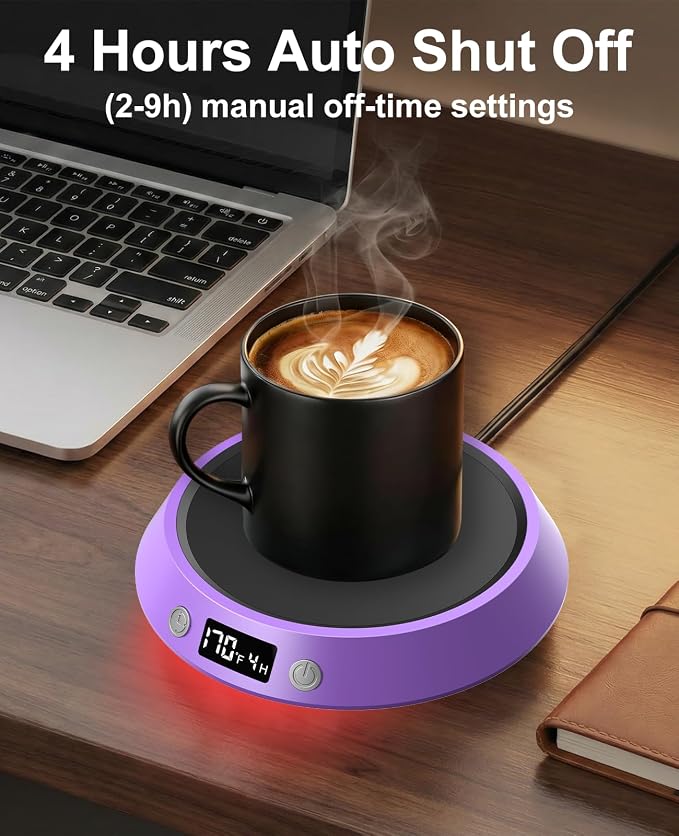Kepwam Mug Warmer for Desk, Coffee Warmer with 3 Temp Settings & 2-9H Timer | 50W Fast Heating Beverage, LED Digital Display, Works for Coffee Mugs & Candle Jars, Multifunctional Gift fo Home & Office