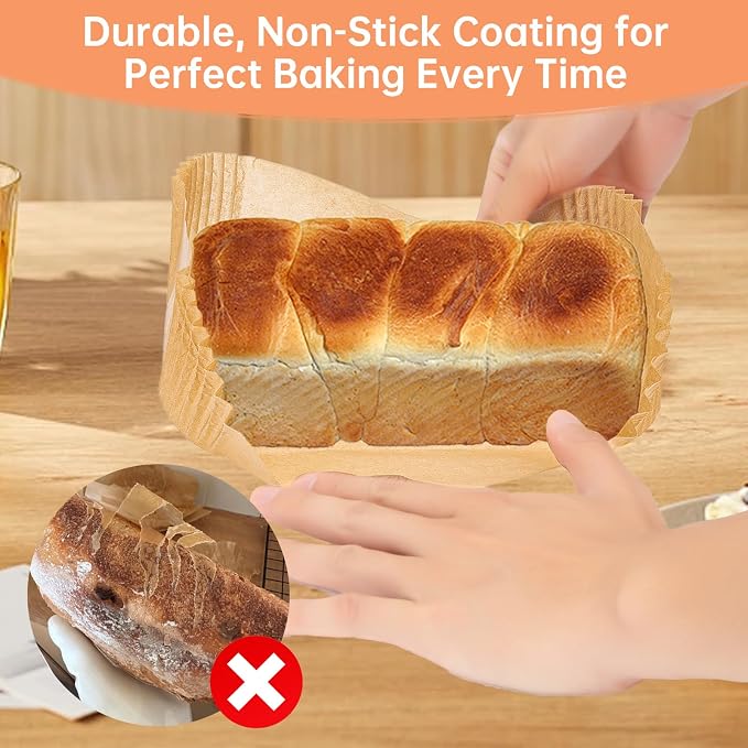 100 Pcs Loaf Pan Liners for Baking Bread 9x5 Inch, Non-Stick Pre Formed Parchment Paper for Bread Pan, Ideal Disposable Loaf Breads Liners for Baking Toast, Cakes, Banana Breads, Brown