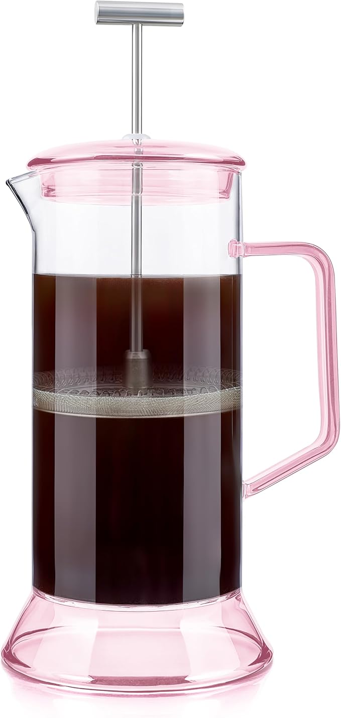 Teabloom Toulouse Borosilicate Glass Tea Press and Coffee Maker with No Plastic, 24-Ounce (700 mL) - Dawn Rose