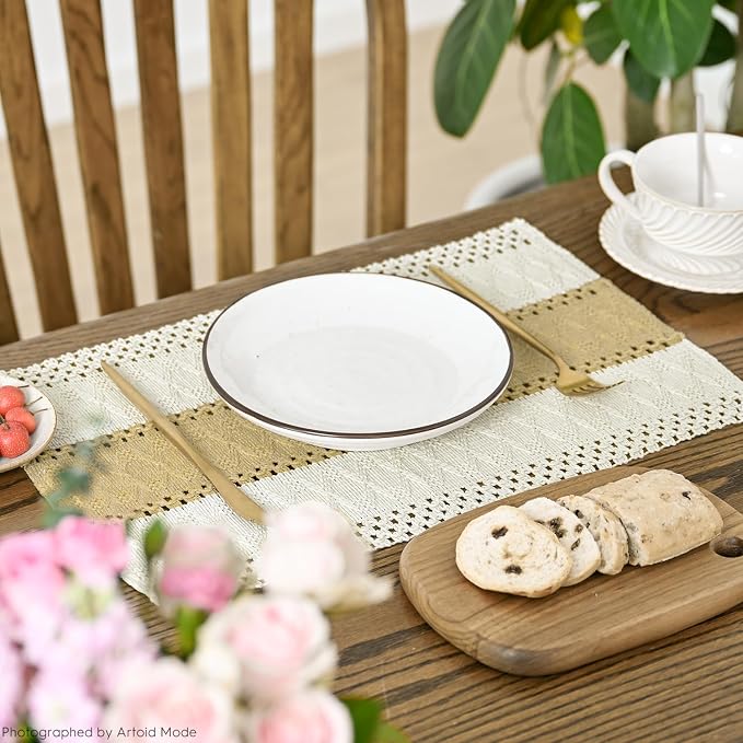 Artoid Mode Burlap Brown Farmhouse Rustic Placemats Set of 4,12x18 Inch Seasonal Holiday Hollow Table Mats Party Kitchen Dining Decoration