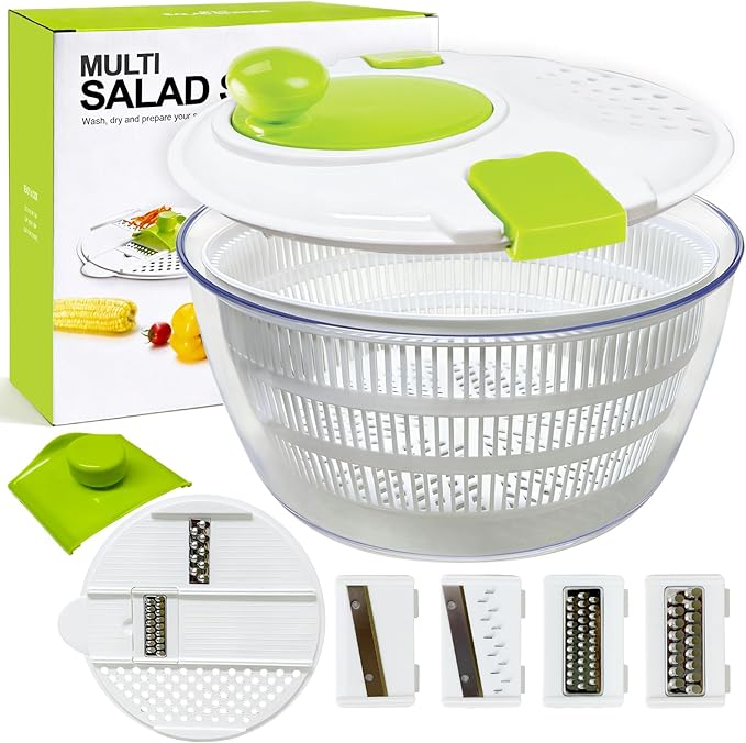 Salad Spinner Large,Vegetables Fruits Wash Bowl, Lettuce Spinner with 4 Blades Slicer,Salad Dryer for Washing
