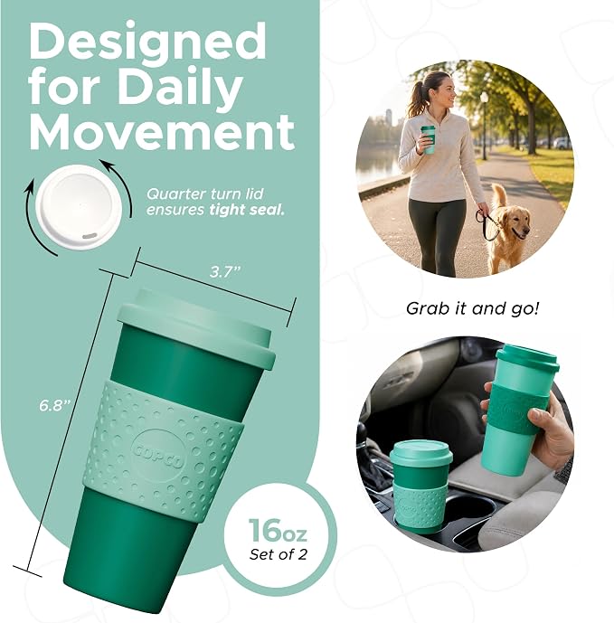 Copco Acadia Travel Mug, 16 Oz - Green & Hunter Green, Set of 2