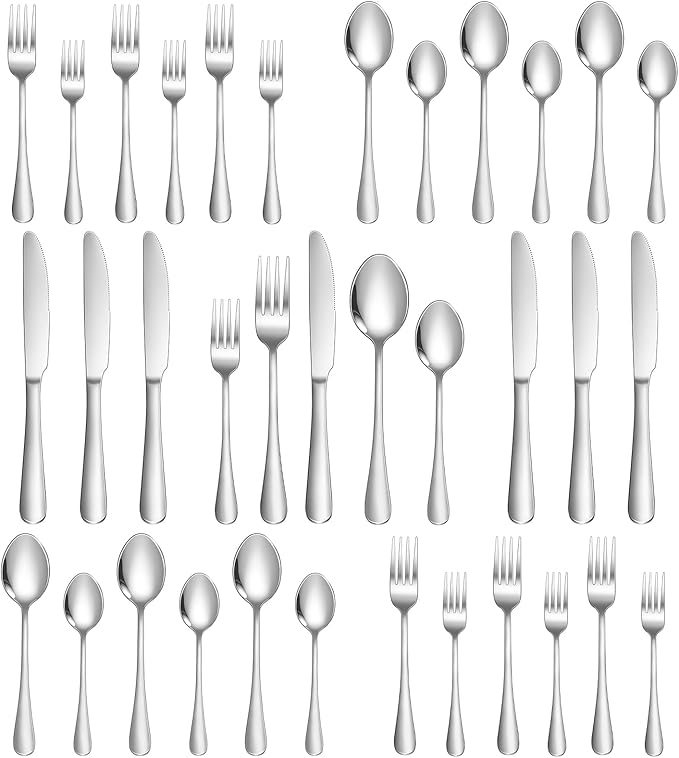 Lazycorner Silverware Set 30 Piece Stainless Steel Flatware Set Silverware Utensils for 6 People Includes Forks Knives Spoons & Salad Forks Dishwasher Safe for Home Restaurant or Outdoor Use