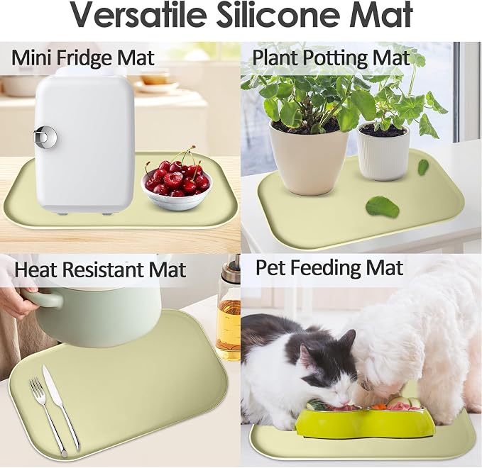 Silicone Coffee Maker Mat with Lip for Countertops 17.4''x10.6'' Sage Green | Multi leak-proof coffee tray for countertop, non-slip silicone mat fits most coffee makers & espresso machines, wipe-clean