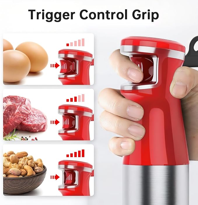 Turelar Immersion Blender Handheld Corded, 1100W 5 in 1 Hand Blender Set | Trigger Variable Speed, Emulsion Stick Mixer with Food Processor, Whisk, Frother, for Soup, Puree, Baby Food, Anti-scratch