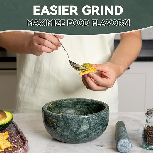 Luxury Marble Mortar and Pestle Set, 7"-4cups Grinder Bowl for Guacamole, Salsa, Pill Crusher, Spice, Herb, Garlic, Nut, Heavy Duty Grinder for Kitchen
