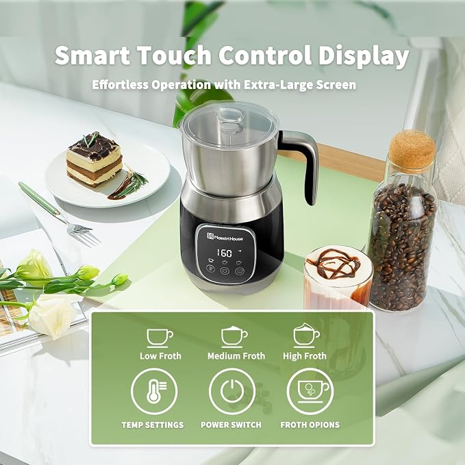Maestri House DualFro 600 Milk Frother and Steamer 21oz/600mL | Variable Temp 4 Settings & 3 Froth Levels, Memory Function for Latte Cappuccino Hot Chocolate, Dishwasher Safe,Brush Included