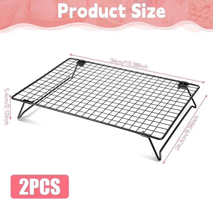 2 Pcs Cooling Racks for Baking 13.38 x 9.57 Inch Stackable Cookie Cooling Racks with Folding Legs Black Wire Rack for Cooking Roasting Drying Grilling