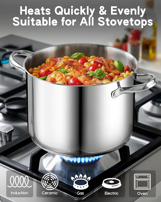 Cooks Standard Classic 8-Quart Stainless Steel Dutch Oven Casserole with Glass Lid, Large Dutch Oven Casserole for Soup, Stew, Chili & Pasta, Compatible with All Stovetops