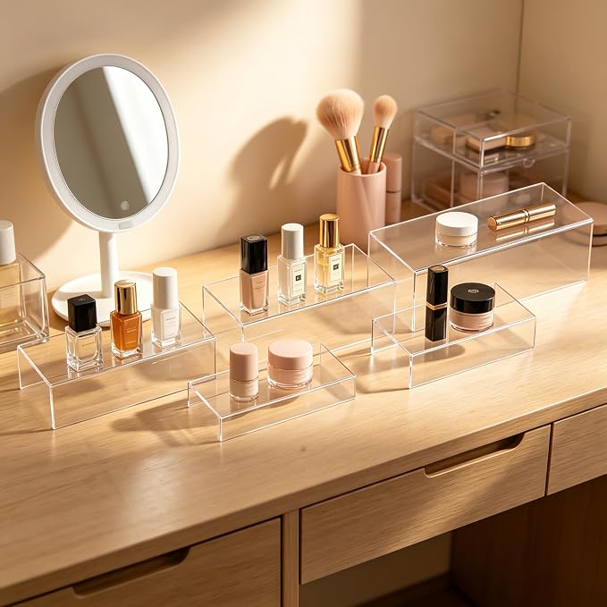 Acrylic Display Risers 5 PCS, Buffet Risers U-Shaped Food Display Stands for Dessert Party Cafe Table, Clear Perfume Stand Organizer for Countertop Tiered Shelf Risers for Retail Collectible Showcase