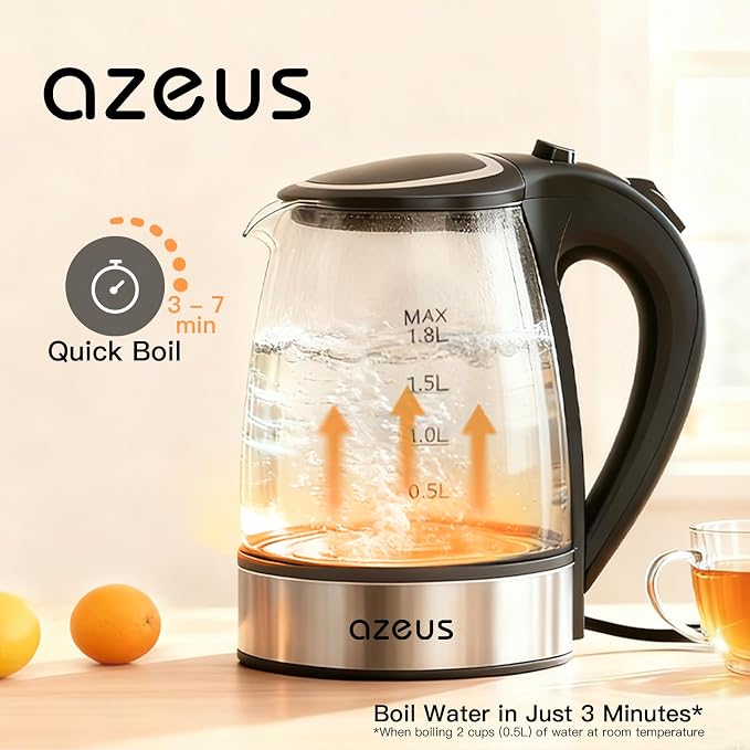 AZEUS Electric Kettle 1500W Tea Kettle, 1.8L Large Capacity with Auto Shut-Off and Boil-Dry Protection, BPA-Free
