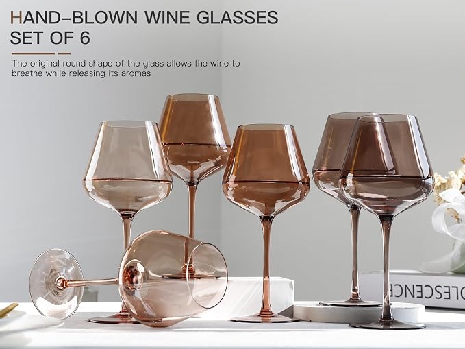 Venus Wine Glass Set of 6-18oz Lead-Free Crystal Burgundy Wine Glasses, Glassware for Parties& Special Occasions