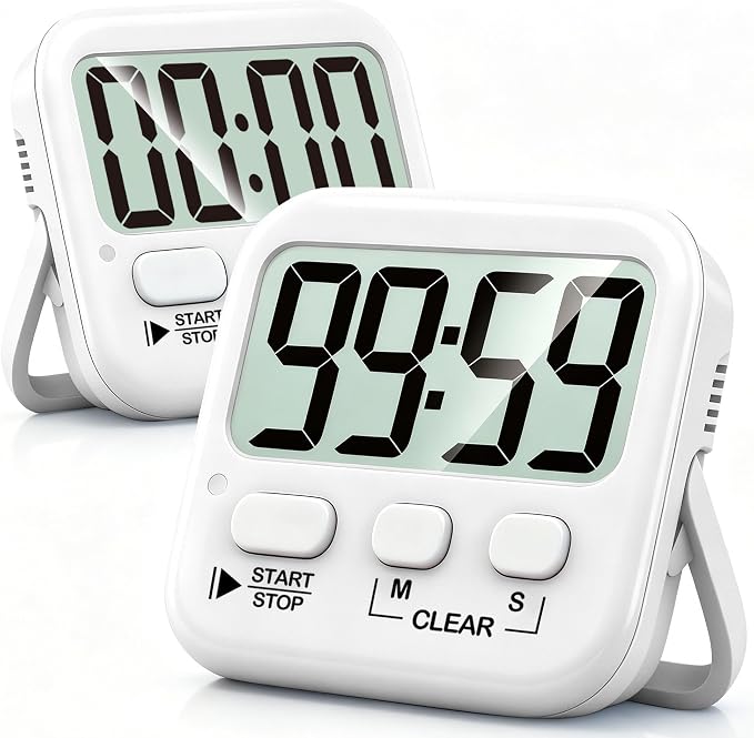 2 Pack Digital Timer for Kids Classroom Kitchen Timers for Cooking | w/ Battery, Easy to View, Alarm, Mute Mode, Count Down/Up, Magnetic, Kickstand, Hanging, Classroom Timer for Teacher Supplies