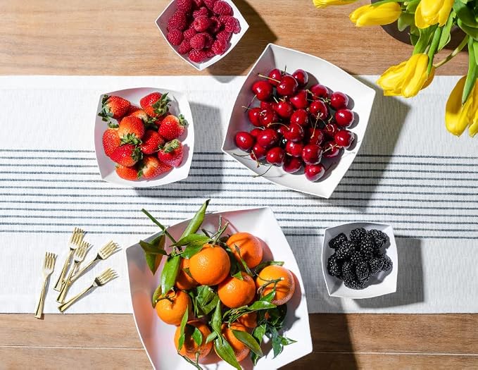34 Pack Disposable White Plastic Party Bowls, Glitter Gold Serving Bowls | Square Design. Disposable Party Tableware. Salad, Fruit & Candy Use. Candy Buffet Containers. Clear Plastic.
