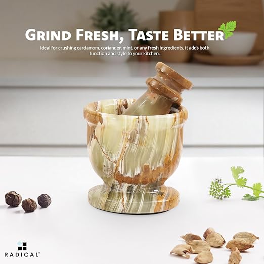 Radicaln Marble Mortar and Pestle Set Small Spice Grinder & Herb Grinder | Handmade Green Onyx Marble, 2.5 Inches, Garlic Crusher, Pill Crusher, Kitchen Counter Decor, Gift Ready
