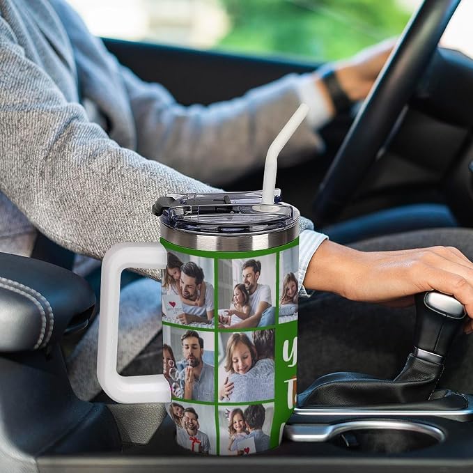 Personalized Tumbler Custom Vacuum Insulated Travel Mug Customizable Coffee Cup with Your Photos and Text Christmas Birthday Gift (18 Photos+Text)