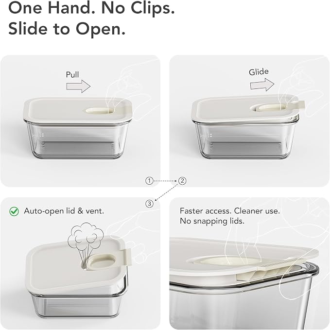 4 Pack 129 oz Glass Meal Prep ContainersGlass Food Storage Containers with One-Hand Slide LidBorosilicate Airtight Portion Control Containers, MicrowaveOven Freezer Safe, BPA Free