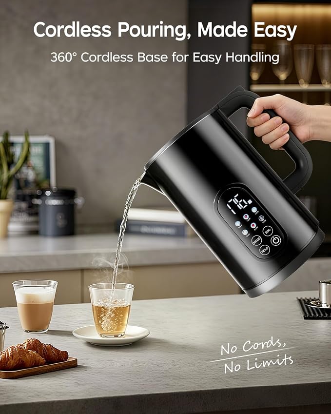 1.7L Stainless Steel Electric Kettle with Temperature Control–Black | 5 Preset Temperatures for Tea & Boiling Water, 2H Keep Warm, 1200W BOIL Mode, 304 Stainless Steel Interior, Cordless Base