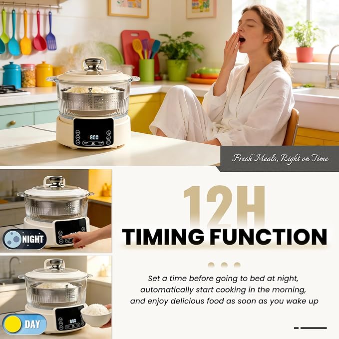 Low Carb Rice Cooker, Multifunction Smart Rice Cooker | Transparent and Visible food Steamer with Auto Lift Filter Basket