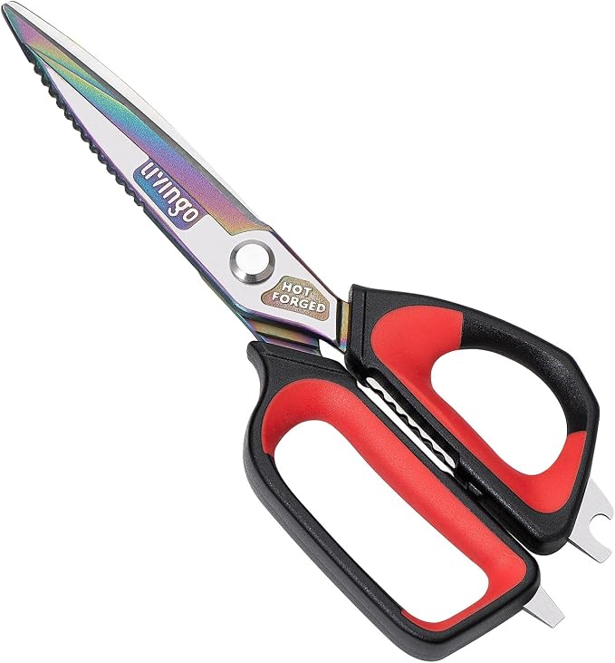 LIVINGO 9.5" Titanium Coated Kitchen Shears Heavy Duty Stainless Steel | Ultra Sharp Multipurpose Food Scissors with Durable Titanium Blade for Cutting Chicken, Meat, Vegetables and Cooking Tasks