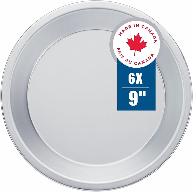 Norjac 9 Inch Pie Pan, 6 Pack, 1.25 Inch Deep, Round Aluminum Baking Pans for Oven, Rust-Free, Durable, Made in Canada
